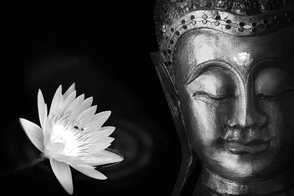 Samolepiaca tapeta božský čiernobiely Budha - 300x200