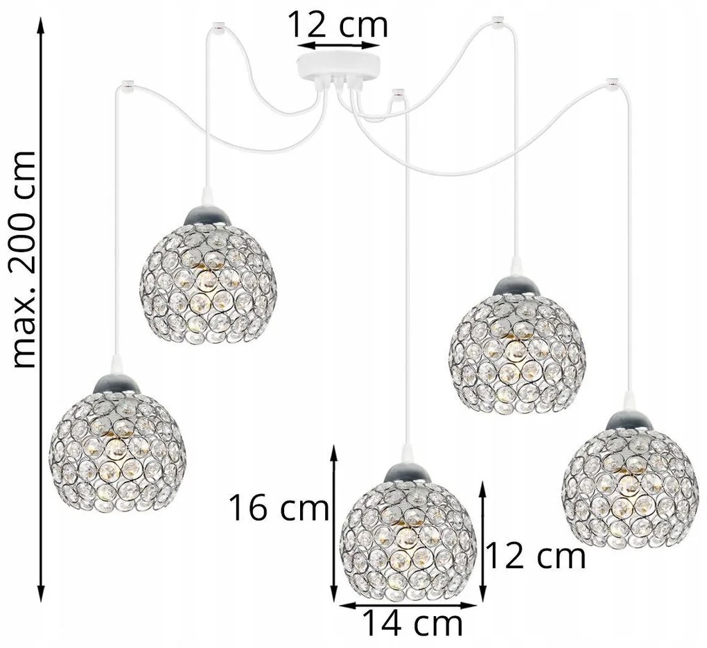 Závesné svietidlo Crystal Spider, 5x strieborné krištáľové tienidlo, (chrómové uchytenie), w