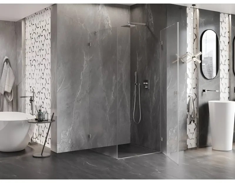 Mexen Lunar-B L, 1-krídlový sprchový kút, pravý, 90 x 90 cm, 8mm číre sklo, brúsená oceľ profil, 832L-090-090-97-00-P