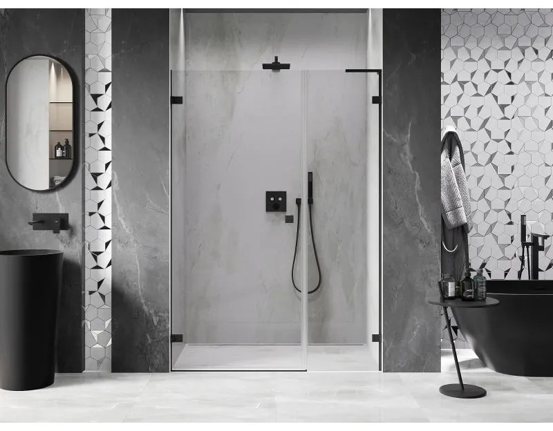 Mexen Lunar-B, L Otočné ľavé sprchové dvere 120 cm, číre sklo, čierny profil, 832SL-120-050-70-00-L