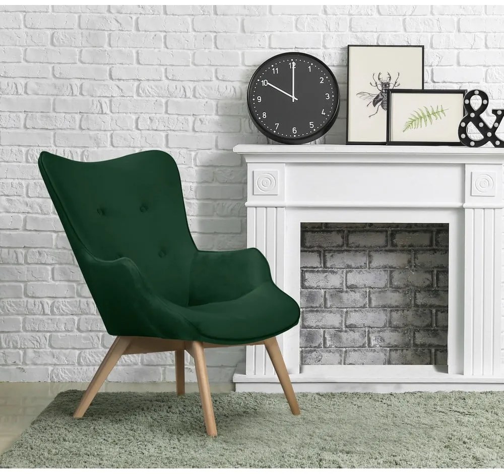 Tmavozelené zamatové kreslo Niko – Ropez