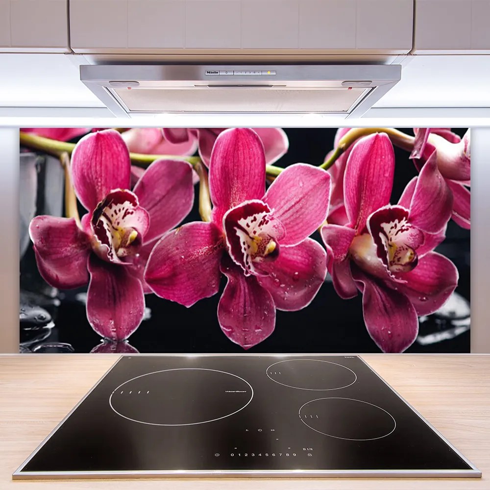 Sklenený obklad Do kuchyne Kvety orchidey výhonky príroda 125x50 cm