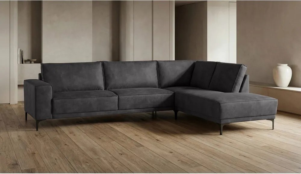 Antracitová rohová pohovka z imitácie kože (pravý roh) Copenhagen – Scandic