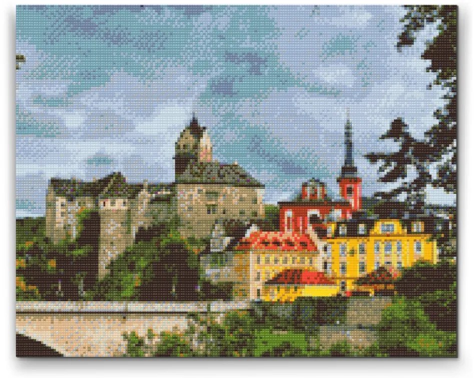 Gario Diamantové maľovanie Hrad Loket 2 Rozmery: 50 x 40 cm, Rámovanie: S vnútorným rámom, Diamanty: Okrúhle