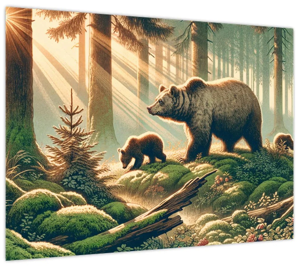 Obraz - Medvede v lese (70x50 cm)