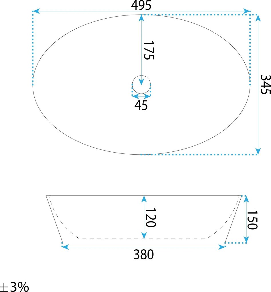 Rea Astoria, umývadlo na dosku 409x340x150 mm, biela lesklá, REA-U0641