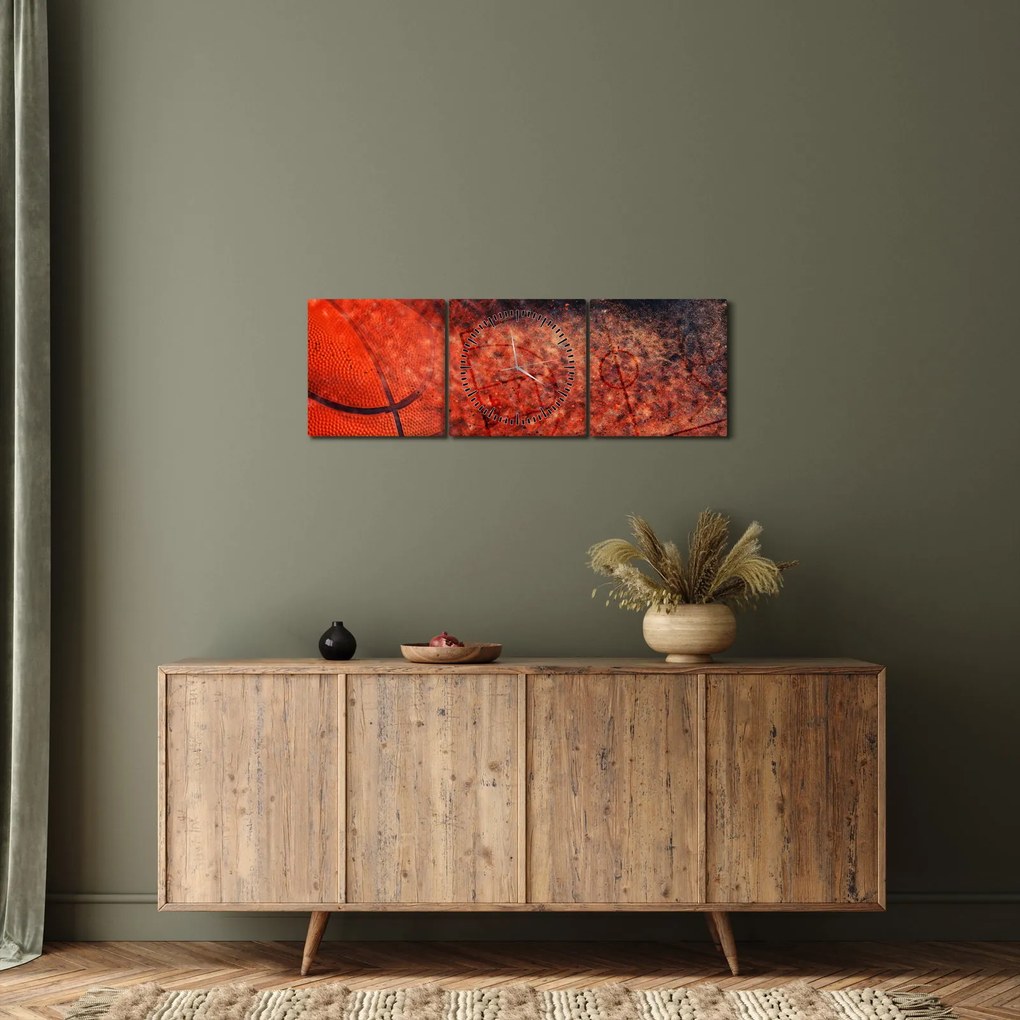 Obraz - Basketbalová lopta (s hodinami) (90x30 cm)