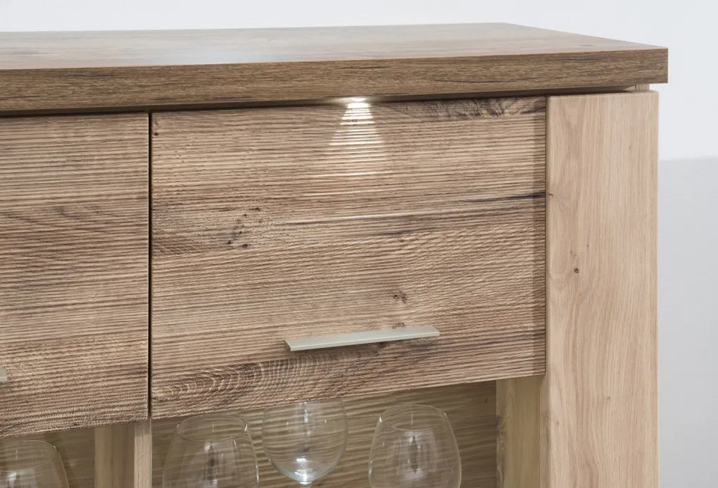 Obývacia stena Grande, dub artisan / dub Ribbeck, s osvetlením