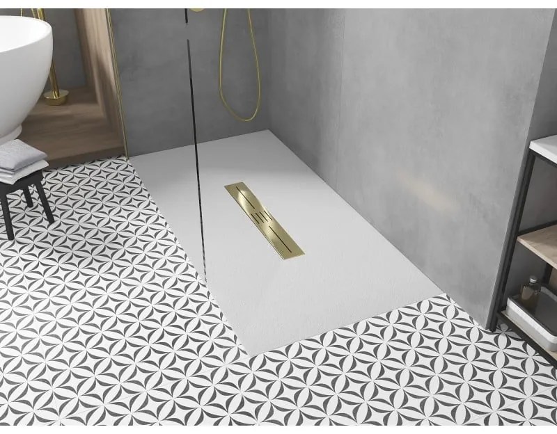 Mexen Toro, SMC obdĺžniková sprchová vanička 200 x 70 cm, biela, zlatá krytka, 43107020-G