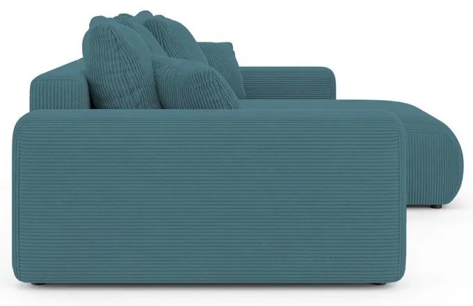 Tyrkysová menčestrová rozkladacia/s úložným priestorom rohová pohovka Luma – Ropez