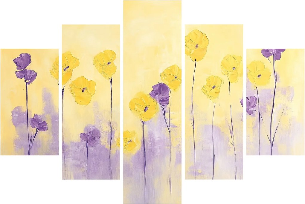 Obraz - Fialové a žlté kvietky (150x105 cm)