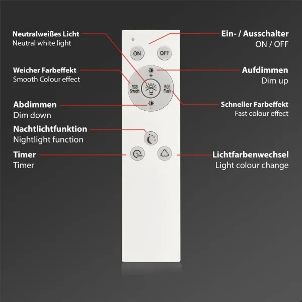 Briloner 7491-016-LED RGBW stmievateľné stropné svietidlo SMART LED/22W/230V 4000K + diaľkové ovládanie Wi-Fi Tuya