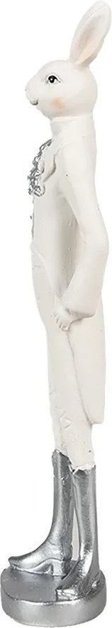 Biela dekorácia králik vo fraku a strieborných topánkach - 5*4*20 cm