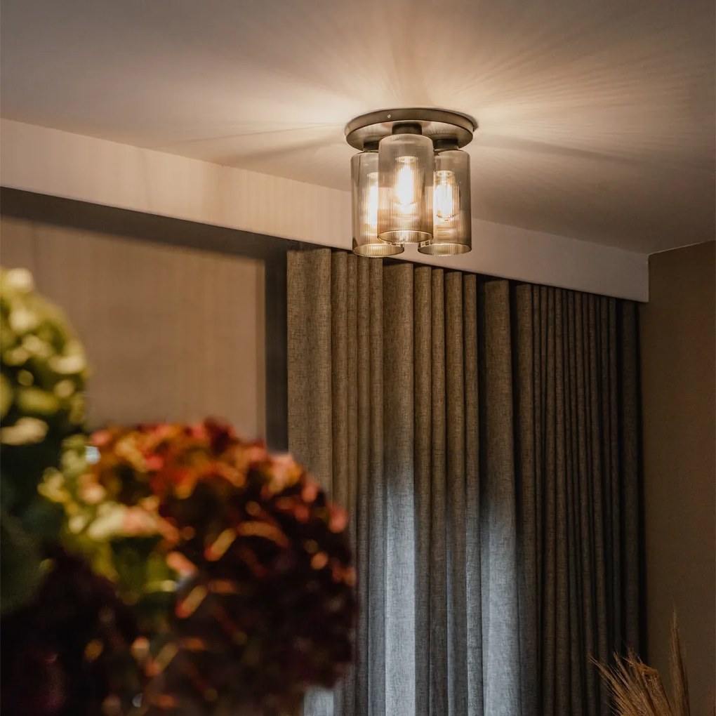 Stropné svietidlo v štýle Art Deco čierne s dymovým sklom 3-svetlo - Laura