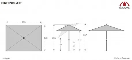 Doppler EXPERT 220 x 140 cm - slnečník s automatickým naklápaním - 2. akosť (S305)