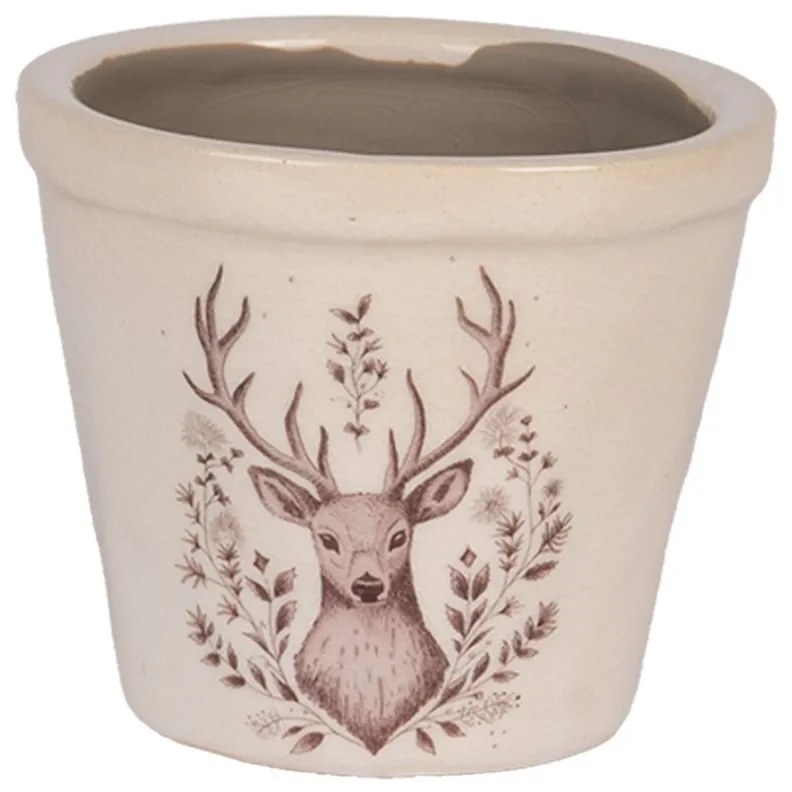 Béžový obal na kvetináč s jeleňom Gentle Wilderness XS - Ø 8*7 cm