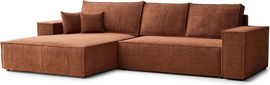 Ženilková rozkladacia/s úložným priestorom rohová pohovka v medenej farbe (ľavý roh/s leňoškou) Maze – Maison de Rêve
