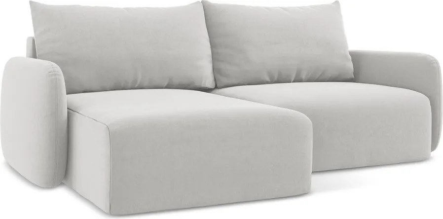 Svetlosivá zamatová rozkladacia/s úložným priestorom rohová pohovka (ľavý roh/s leňoškou) Kalena – Makamii