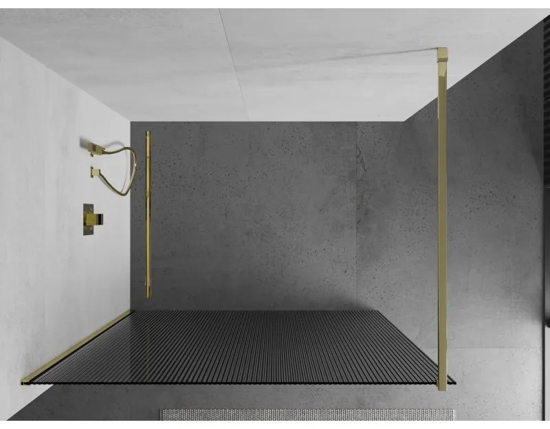 Mexen Kioto, sprchová zástena 100 x 200 cm, 8mm sklo s rebrovým vzorom, zlatý profil, 800-100-101-50-09