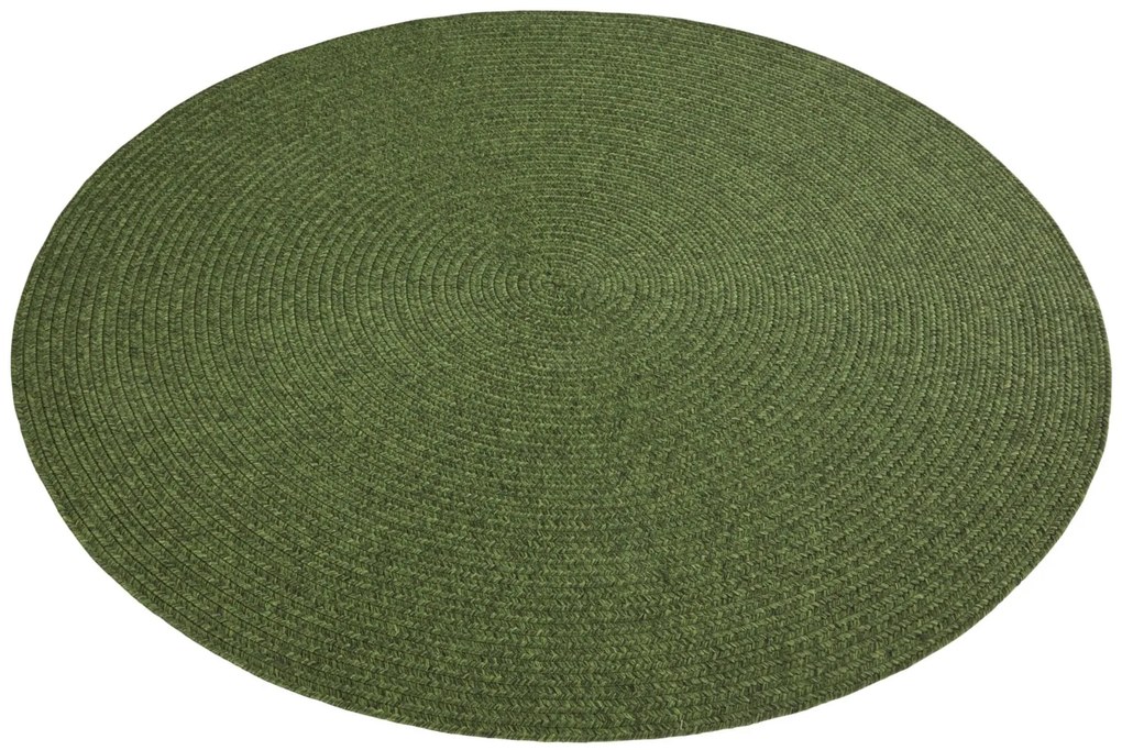 Kusový koberec Braided 105554 Green kruh – na von aj na doma, 150x150 (priemer) kruh, zelená, chodba / predsieň, Hanse Home