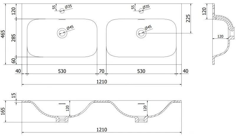 Mexen Vela, dvojumývadlo na zapustenie 121 x 46,5 cm, biela lesklá, 25231200D