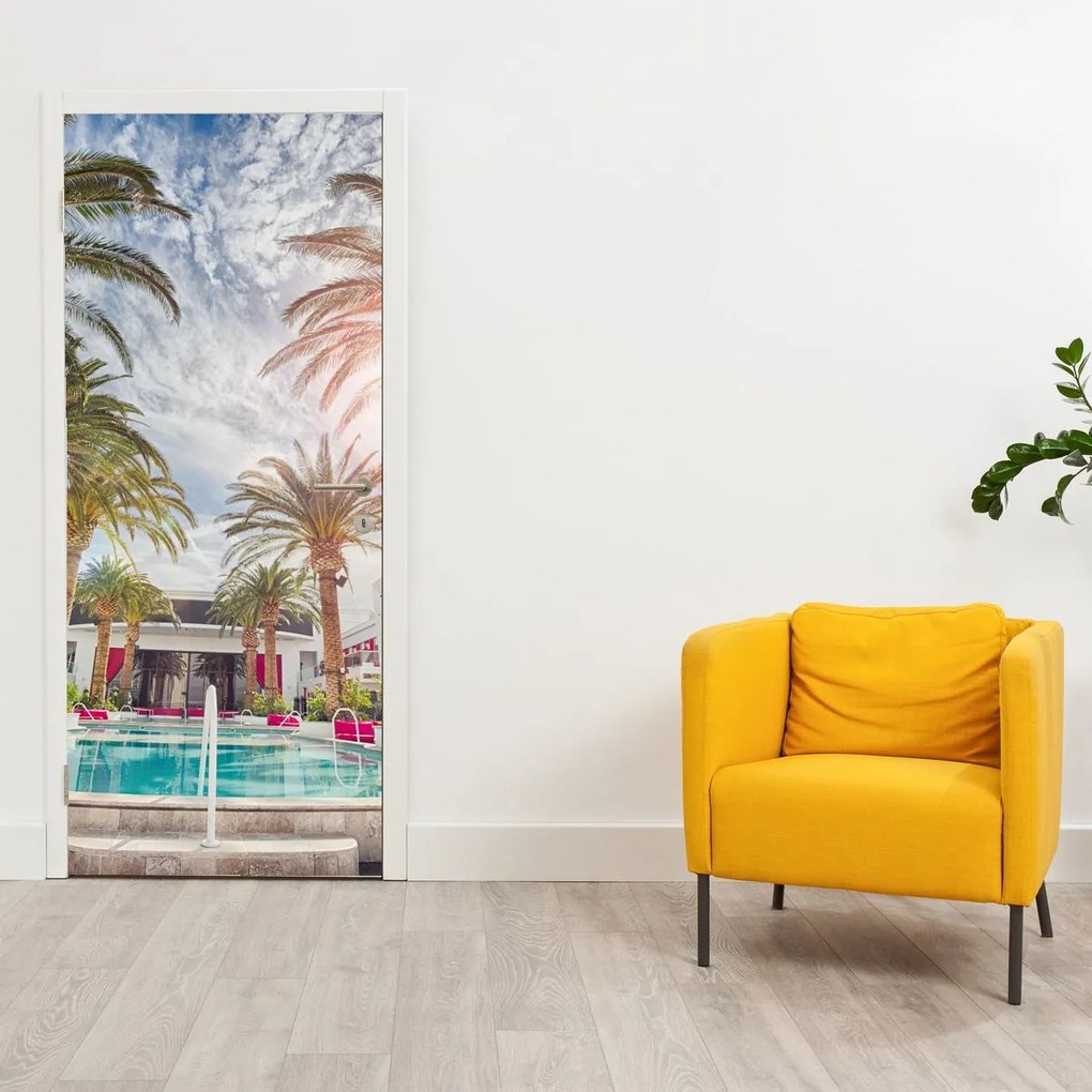 Fototapeta na dvere - Palmy s bazénom (95x205cm)