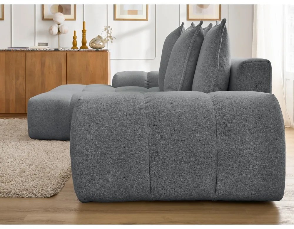 Tmavosivá ženilková rozkladacia/s úložným priestorom rohová pohovka (ľavý roh/s leňoškou) Everest – Bobochic Paris