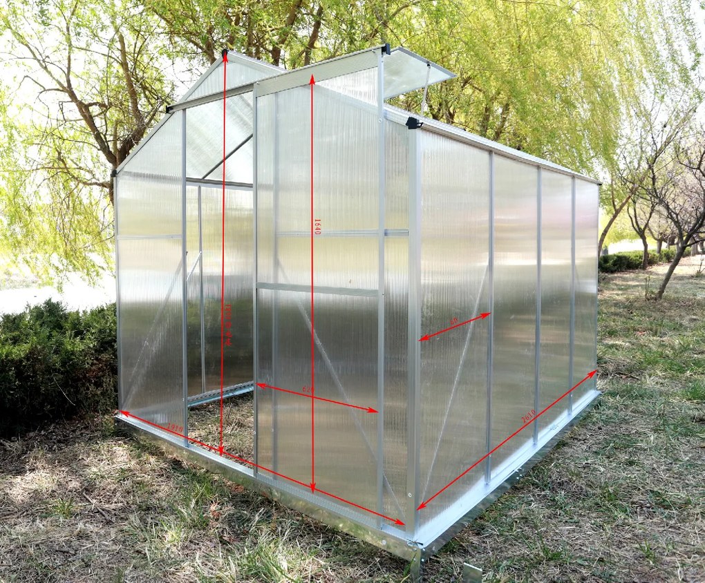 Skleník so základňou BestBerg BBGH‑806S / 4,8 m² / 252 × 190 × 194 cm / strieborná