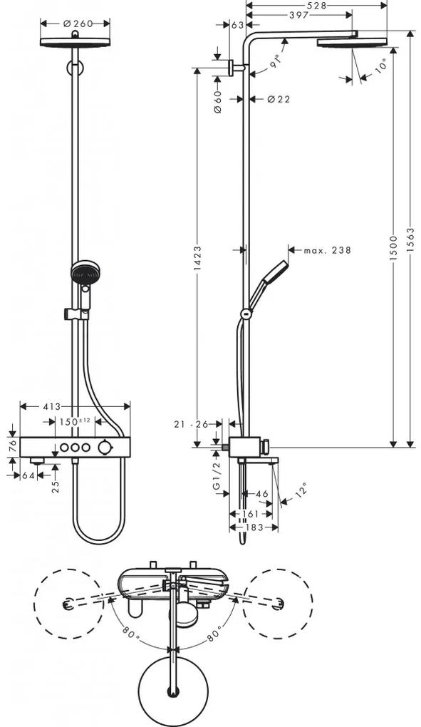Hansgrohe Pulsify S - Showerpipe 260 1jet s vaňovým termostatom ShowerTablet 400, chróm 24230000