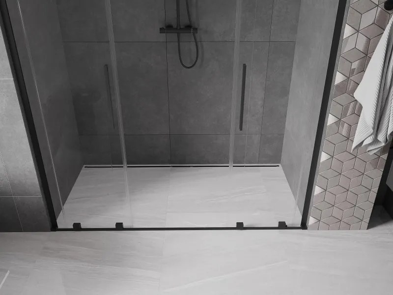 Mexen Velar L Duo, posuvné sprchové dvere do otvoru 200 cm, 8mm číre sklo, čierna matná, 871-200-003-02-70