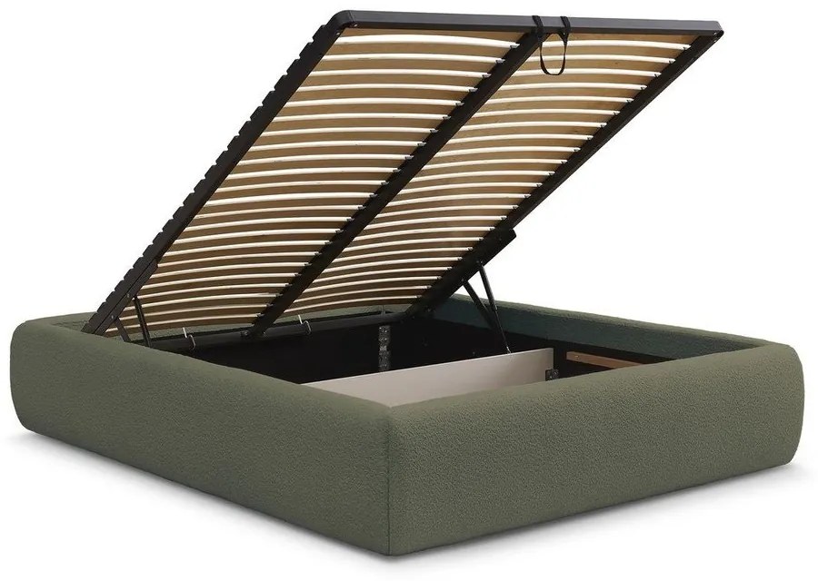 Tmavozelená čalúnená dvojlôžková posteľ s úložným priestorom/bez čela s roštom 160x200 cm Inera – Bobochic Paris