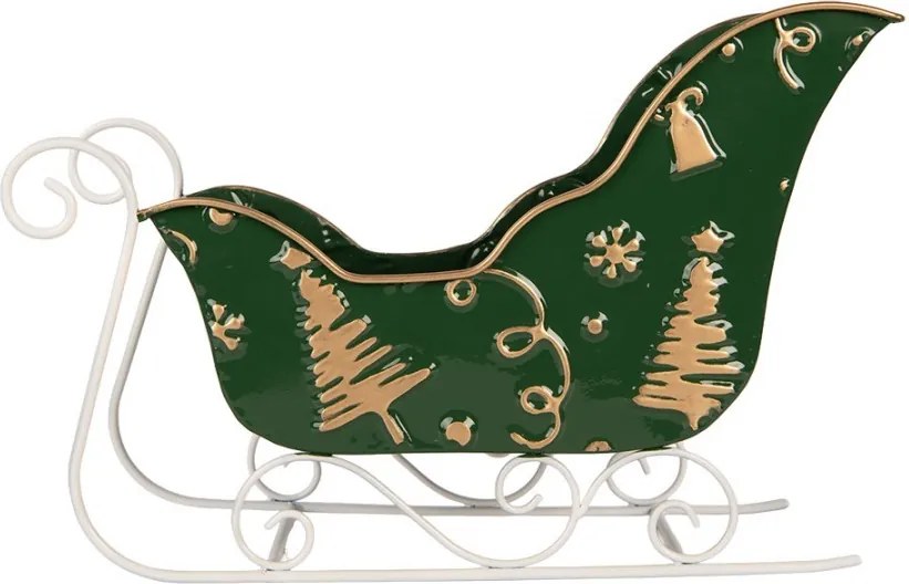 Vianočné dekorácie zelenej kovovej sane so stromčekmi - 35*15*23 cm
