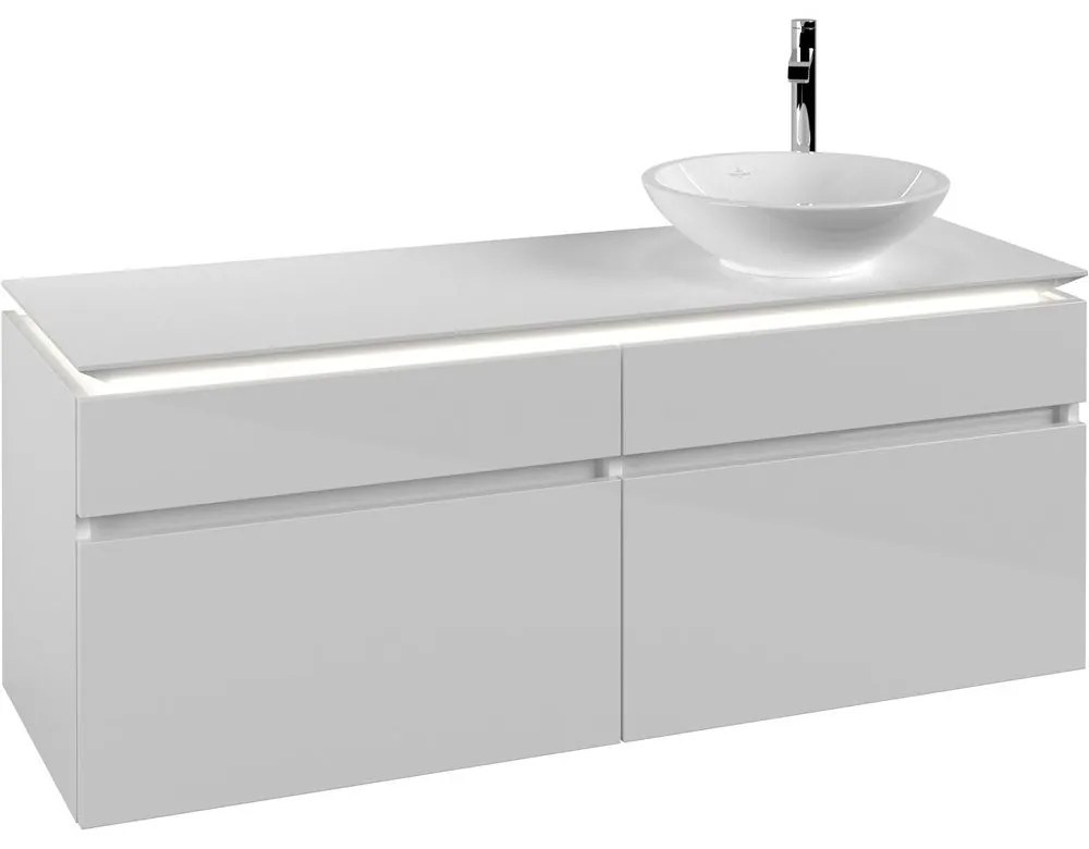 VILLEROY &amp; BOCH Legato závesná skrinka pod umývadlo na dosku (umývadlo vpravo), 4 zásuvky, s LED osvetlením, 1400 x 500 x 550 mm, Glossy White, B590L0DH