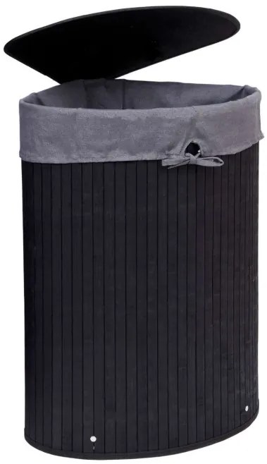 Rohový kôš na bielizeň 60 l bambusový čierny