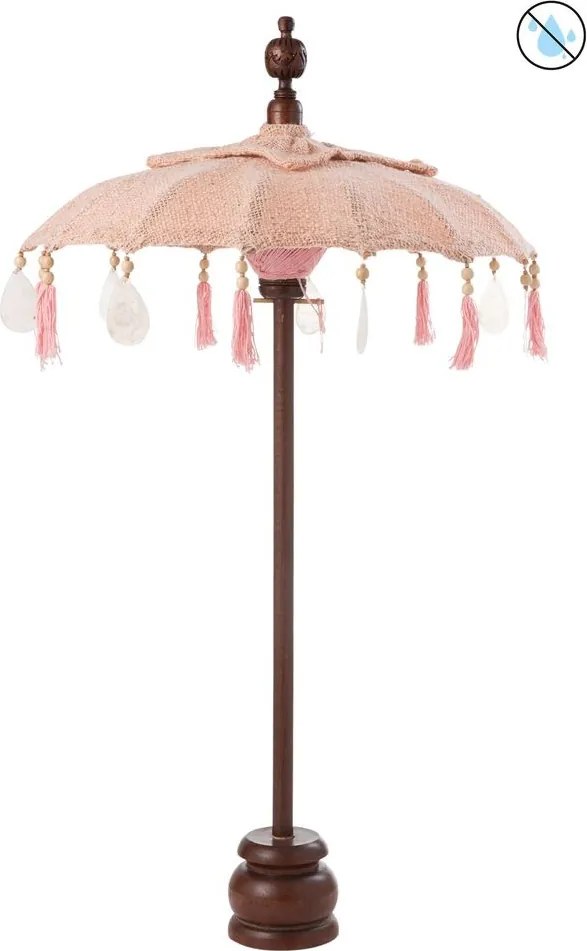 Broskyňový slnečník na stôl s drevenou tyčou a mušľami Boho - ∅ 57*90 cm