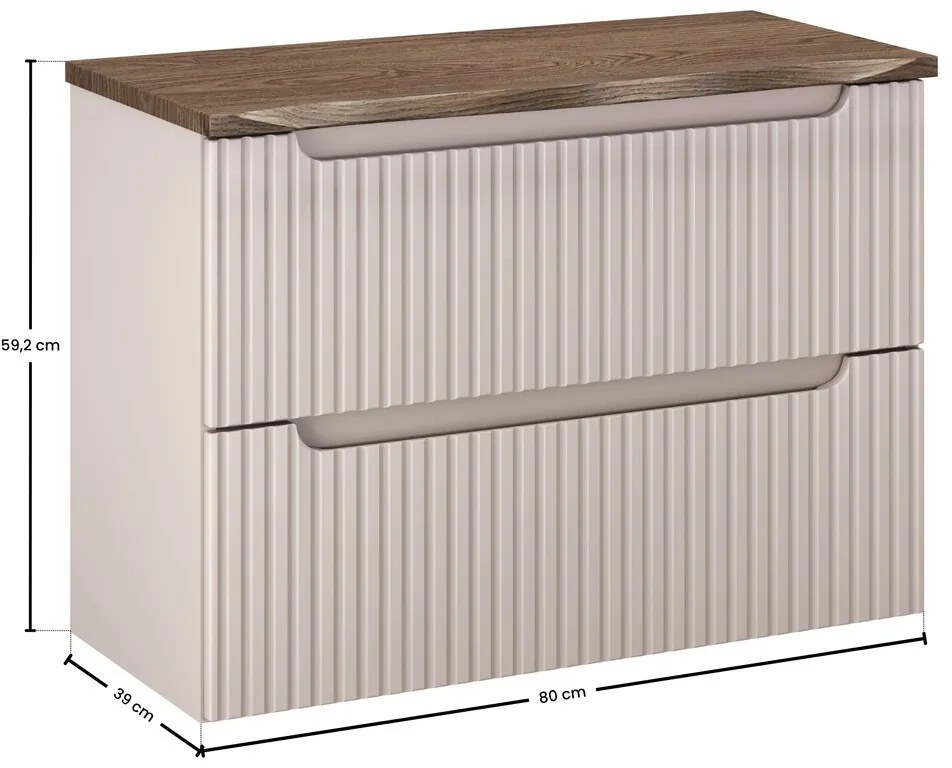 Závěsná skříňka pod umyvadlo Nova Cashmere I s deskou 80 cm kašmírová/dub casella