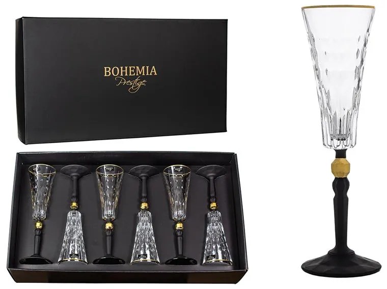 BOHEMIA PRESTIGE CONTE BLACK POHÁR NA ŠAMPANSKÉ 170ML SADA 6 KS