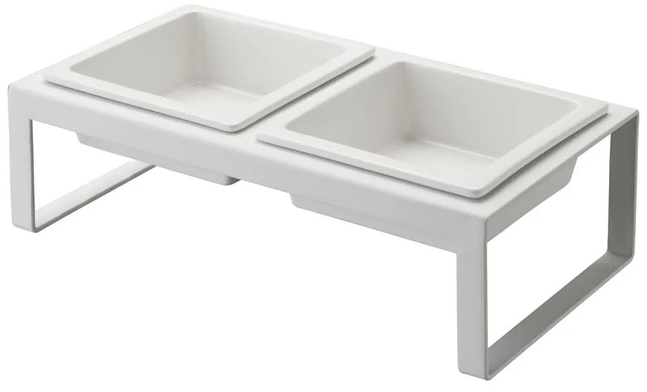 Súprava bielych zvieracích misiek so stojanom Yamazaki Tower