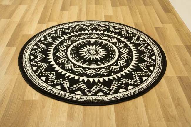 Koberec kruh Luna 503493/50944 Rozeta Etno čierny / krémový