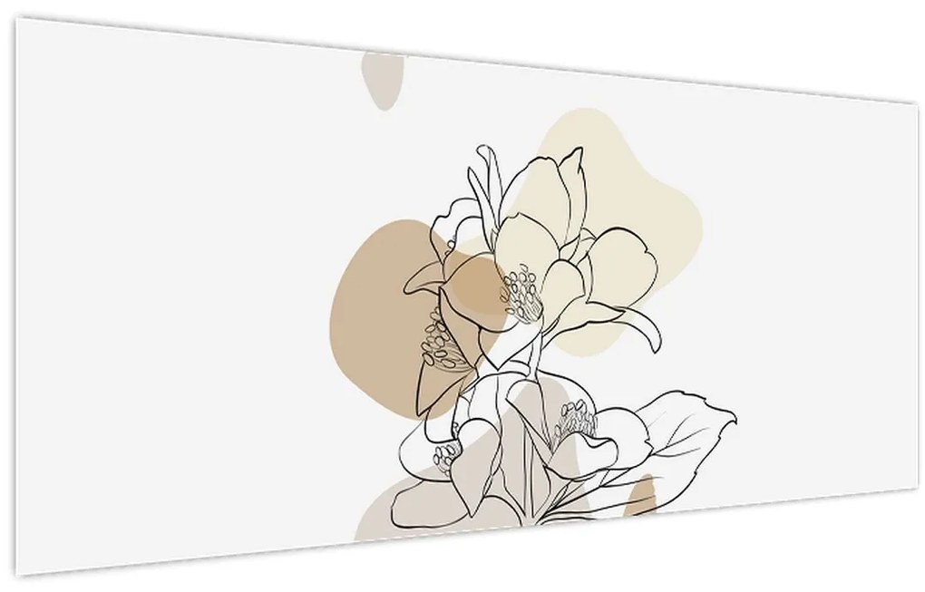 Obraz - Béžové kvety s motýľom N⁰1 (120x50 cm)