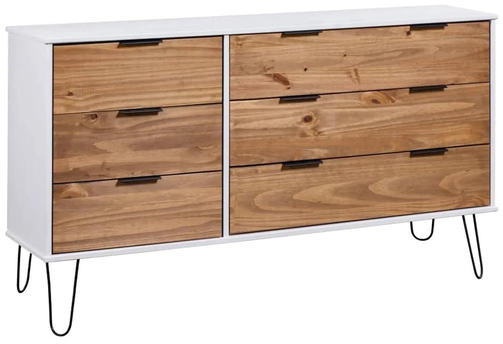 vidaXL Skrinka so zásuvkami, drevo a biela 119,3x39,5x73,6cm, borovica
