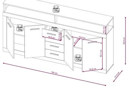 Komoda RUNA tmavohnedá/antracit