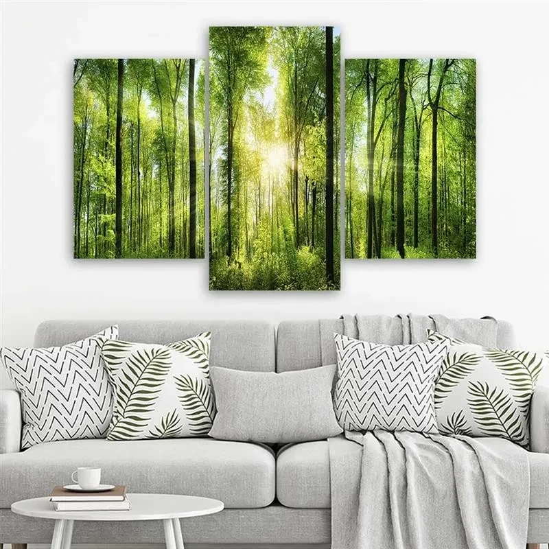 Gario Obraz na plátne Slnečné lúče v zelenom lese - 3 dielny Rozmery: 120 x 80 cm