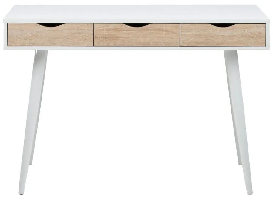 Biely pracovný stôl s 3 zásuvkami v dekore dreva Actona Neptun