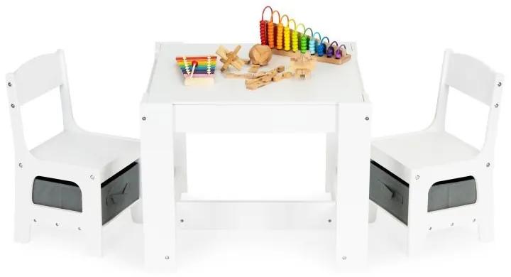 Sada detského nábytku, stôl + 2 stoličky, biela | Eco Toys