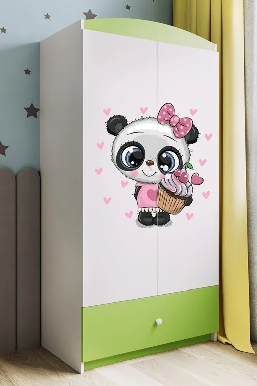 Detská šatníková skriňa BABYDREAMS Panda zelená