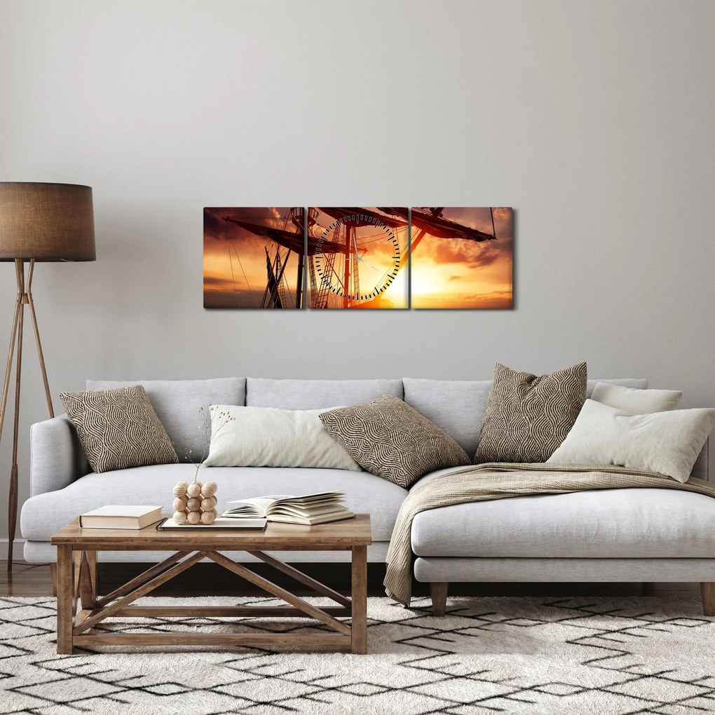 Obraz - Staroveká pirátska loď (s hodinami) (90x30 cm)