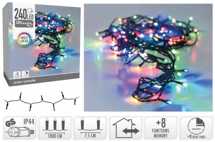 Victoria Sport Vianočná svetelná reťaz 18m 240 LED viacfarebná s časovačom