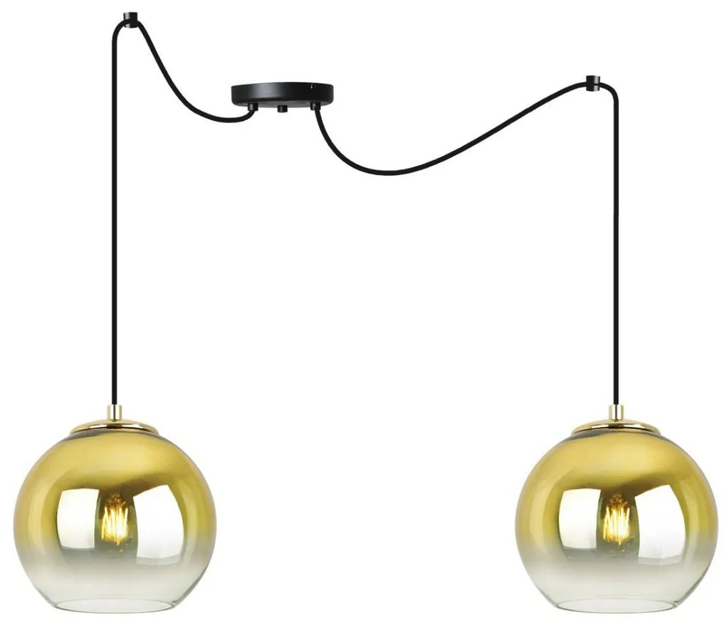 Závesné svietidlo Bergen Gold Spider, 2x zlaté/transparentné sklenené tienidlo (fi 15cm)