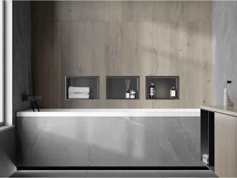 Mexen X-Wall-R, polica na zapustenie s prírubou  30 x 20 cm, grafitová matná - 19E0302010